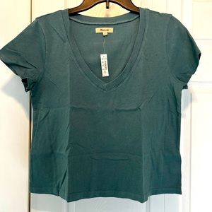 Madewell Softfade Cotton V-Neck Crop Tee, X-Small, Faded Shale, New with Tags